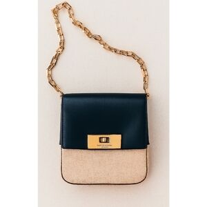 Kate Spade New York Lincoln Square Small Bag, Fabric/Leather, Navy/Natural, New✔